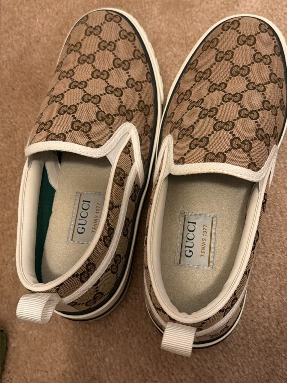 Gucci Beige Brown GG Canvas Slip-On Sneakers